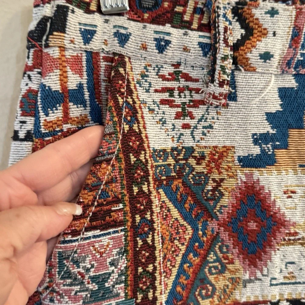 Tapestry Rug Pants Mens 32 Fringe Flare Boho Maximalist Festival Statement